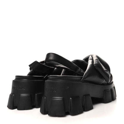 Prada Nappa Soft Metal Triangle Logo Padded Monolith 55mm Slingback Sandals 39.5 Black 4 of 8