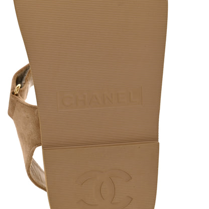 Chanel Suede Calfskin Velcro Dad Sandals 37.5 Beige 7 of 12