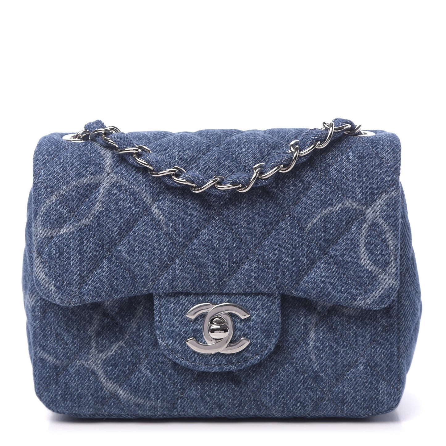 Denim CC Quilted Mini Square Flap Blue