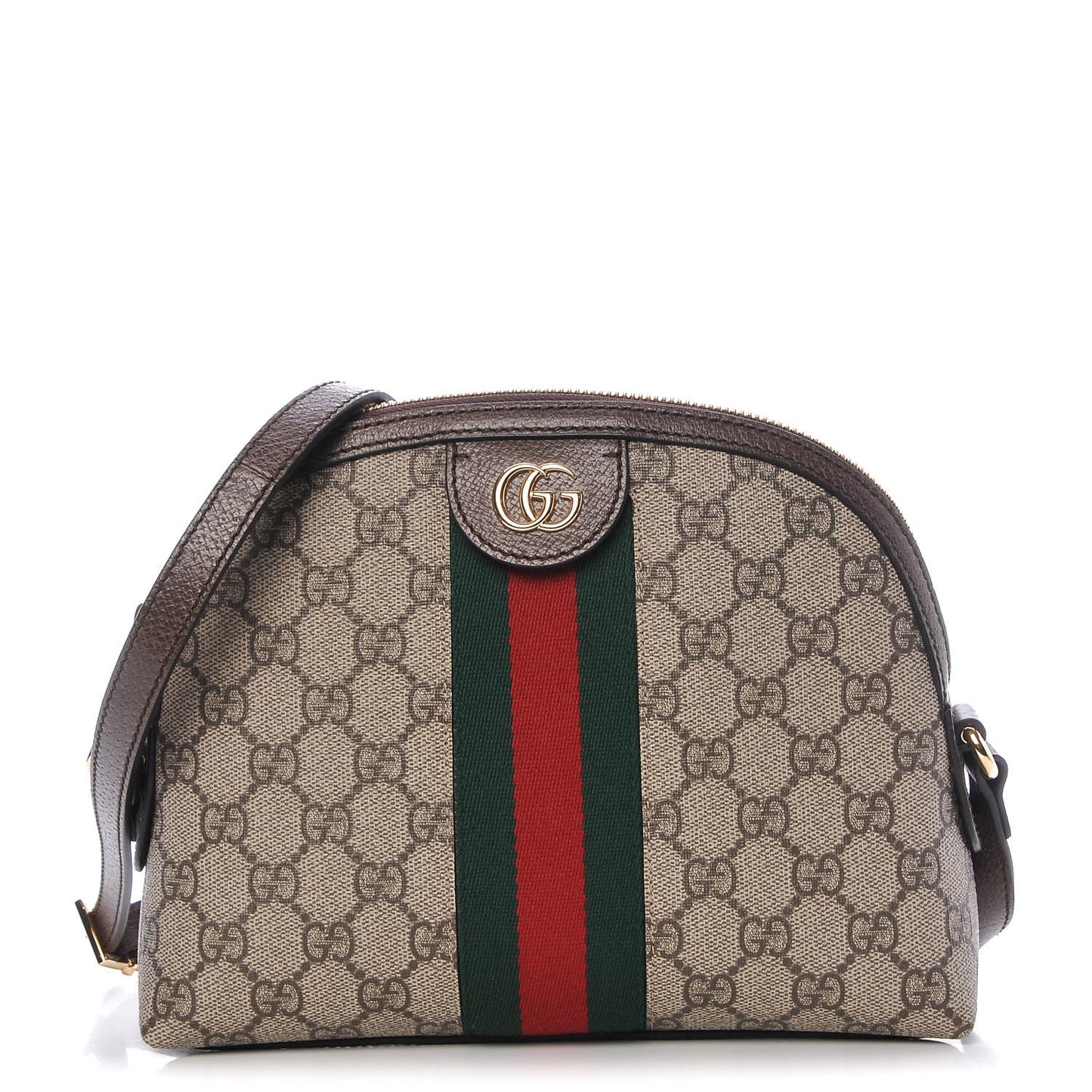 GG Supreme Monogram Textured Dollar Calfskin Web Small Ophidia Dome Shoulder Bag Beige Ebony New Acero