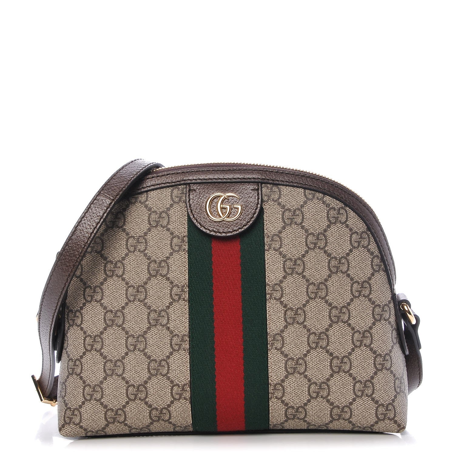 Gucci GG Supreme Monogram Textured Dollar Calfskin Web Small Ophidia Dome Shoulder Bag Beige Ebony New Acero 1 of 8