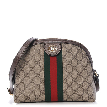Gucci GG Supreme Monogram Textured Dollar Calfskin Web Small Ophidia Dome Shoulder Bag Beige Ebony New Acero 1 of 8