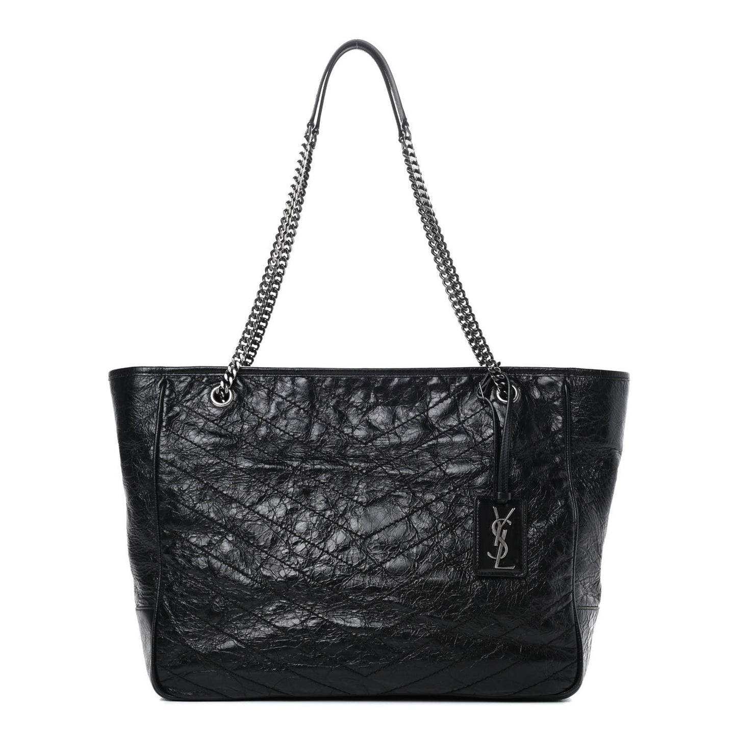 Crinkled Calfskin Matelasse Monogram Large Niki Shopping Tote Bag Black