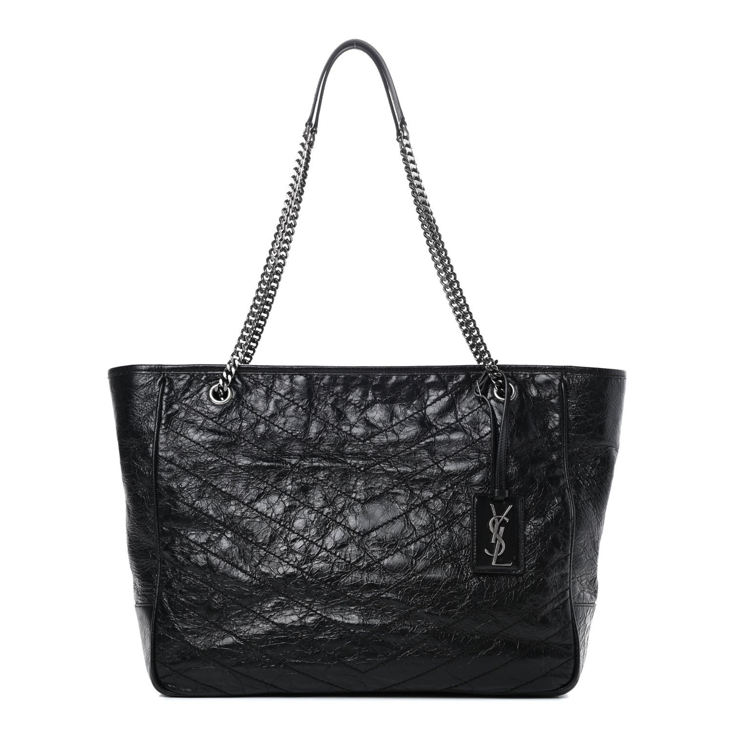 Saint Laurent Crinkled Calfskin Matelasse Monogram Large Niki Shopping Tote Bag Black 1 of 12