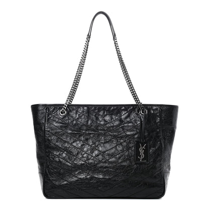 Saint Laurent Crinkled Calfskin Matelasse Monogram Large Niki Shopping Tote Bag Black 1 of 12