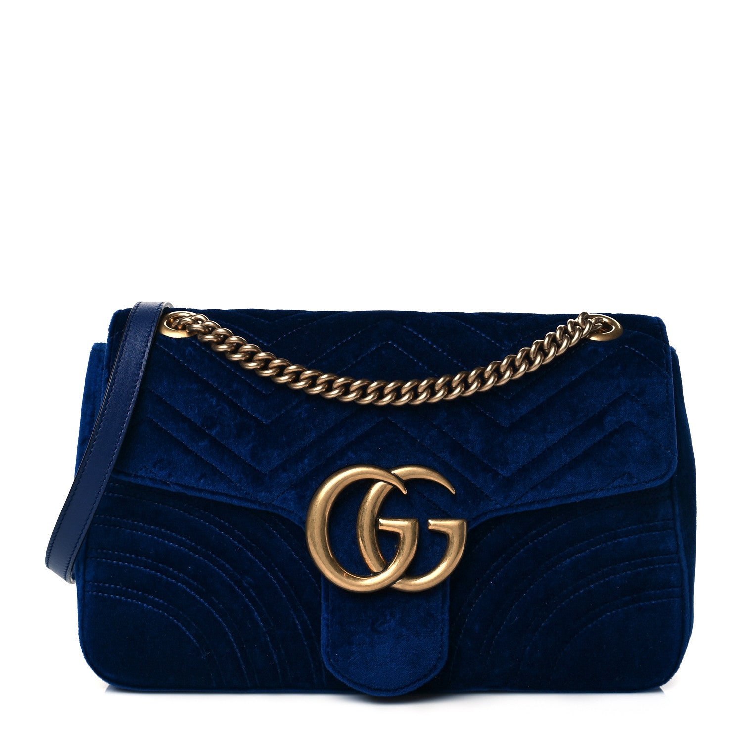 Gucci Velvet Matelasse Medium GG Marmont Shoulder Bag Cobalt Blue 1 of 11
