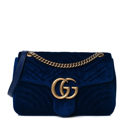 Gucci Velvet Matelasse Medium GG Marmont Shoulder Bag Cobalt Blue 1 of 11