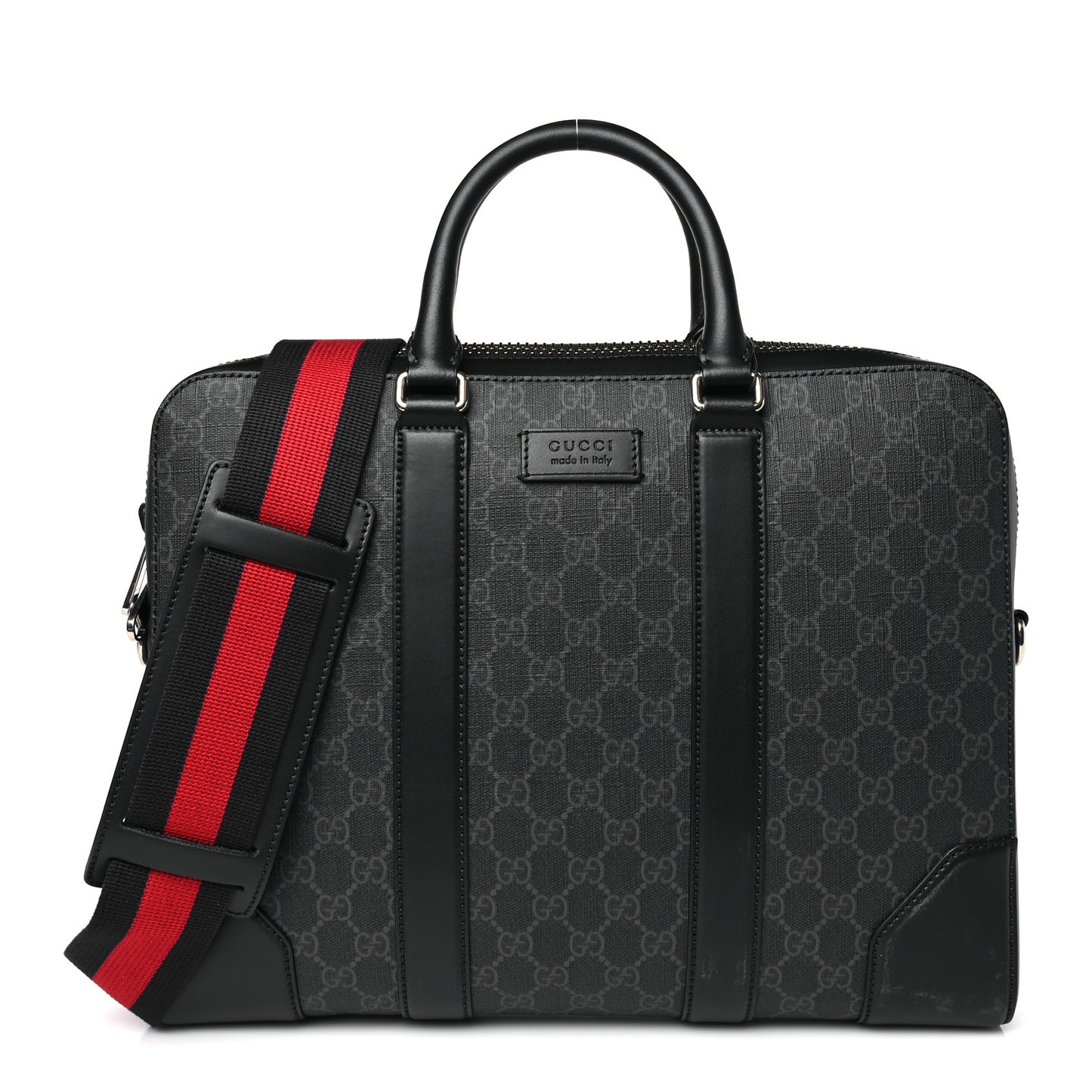 GG Supreme Monogram Appia Calfskin Web Briefcase Black