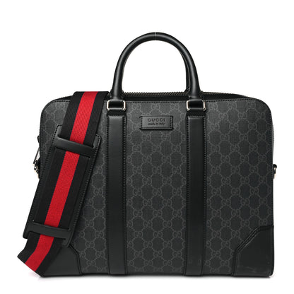 Gucci GG Supreme Monogram Appia Calfskin Web Briefcase Black 1 of 11