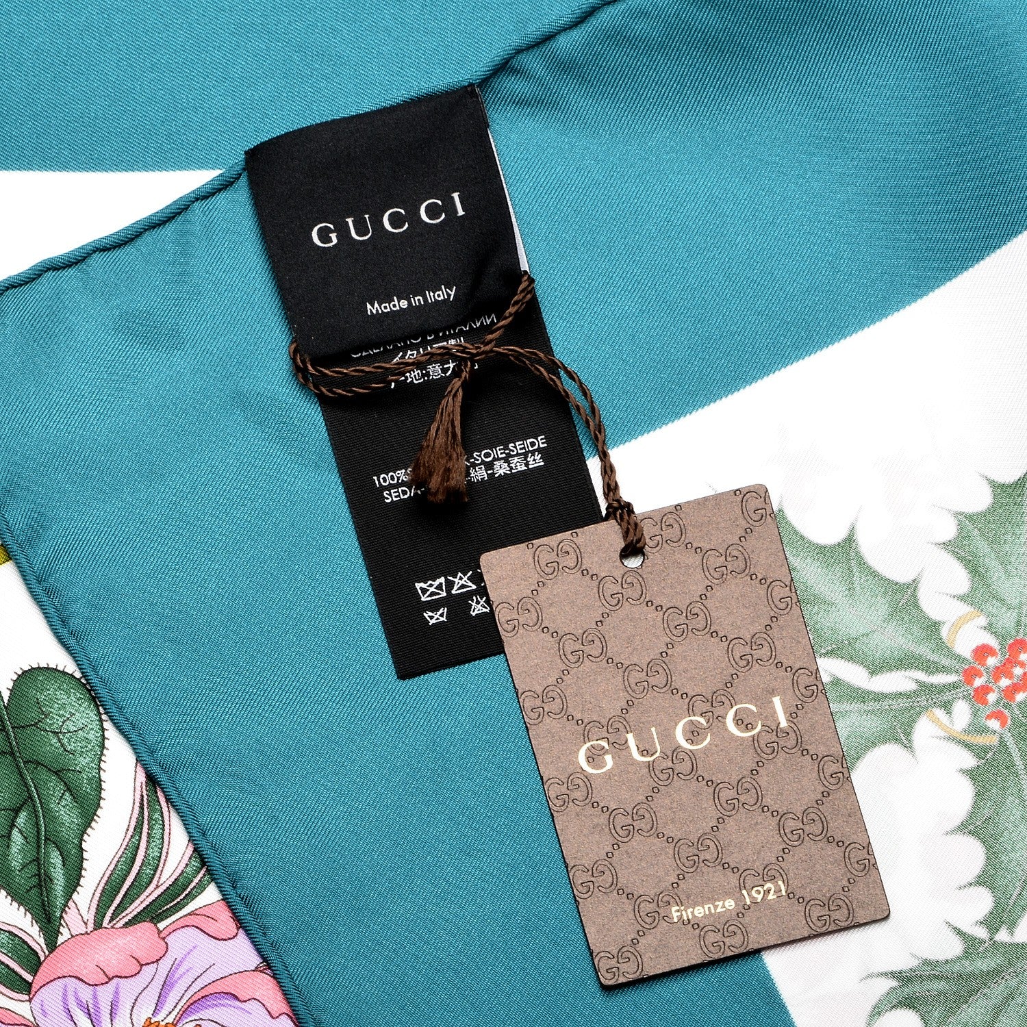 Gucci Silk Twill Flora Square Scarf Turquoise 8 of 8