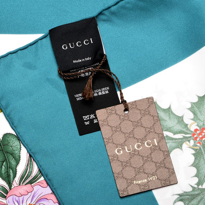 Gucci Silk Twill Flora Square Scarf Turquoise 8 of 8
