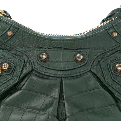 Balenciaga Extra Supple Calfskin Crocodile Embossed Le Cagole Shoulder Bag XS Forest Green 9 of 16