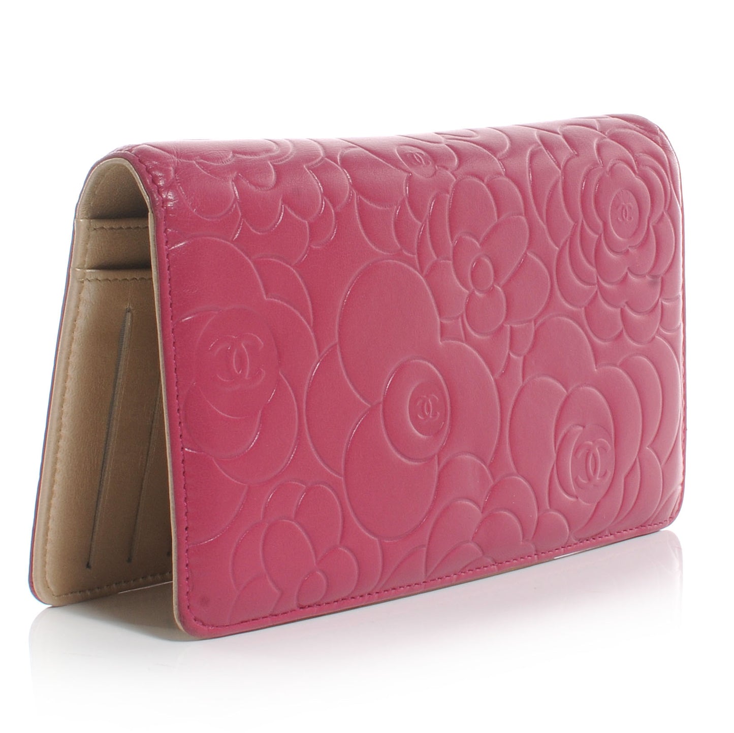 Leather Camellia Yen Wallet Fuchsia