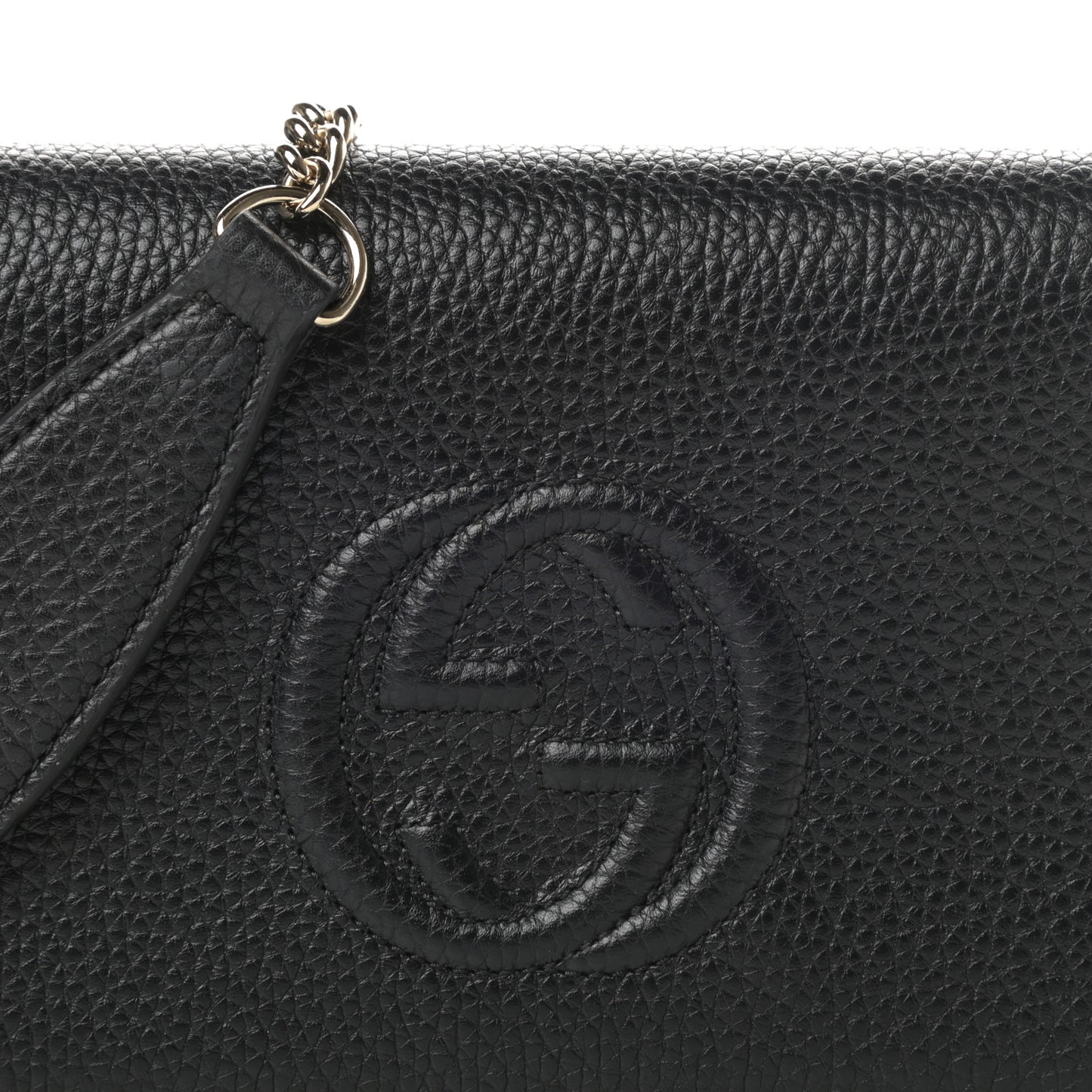 Pebbled Calfskin Soho Wallet on Chain Black