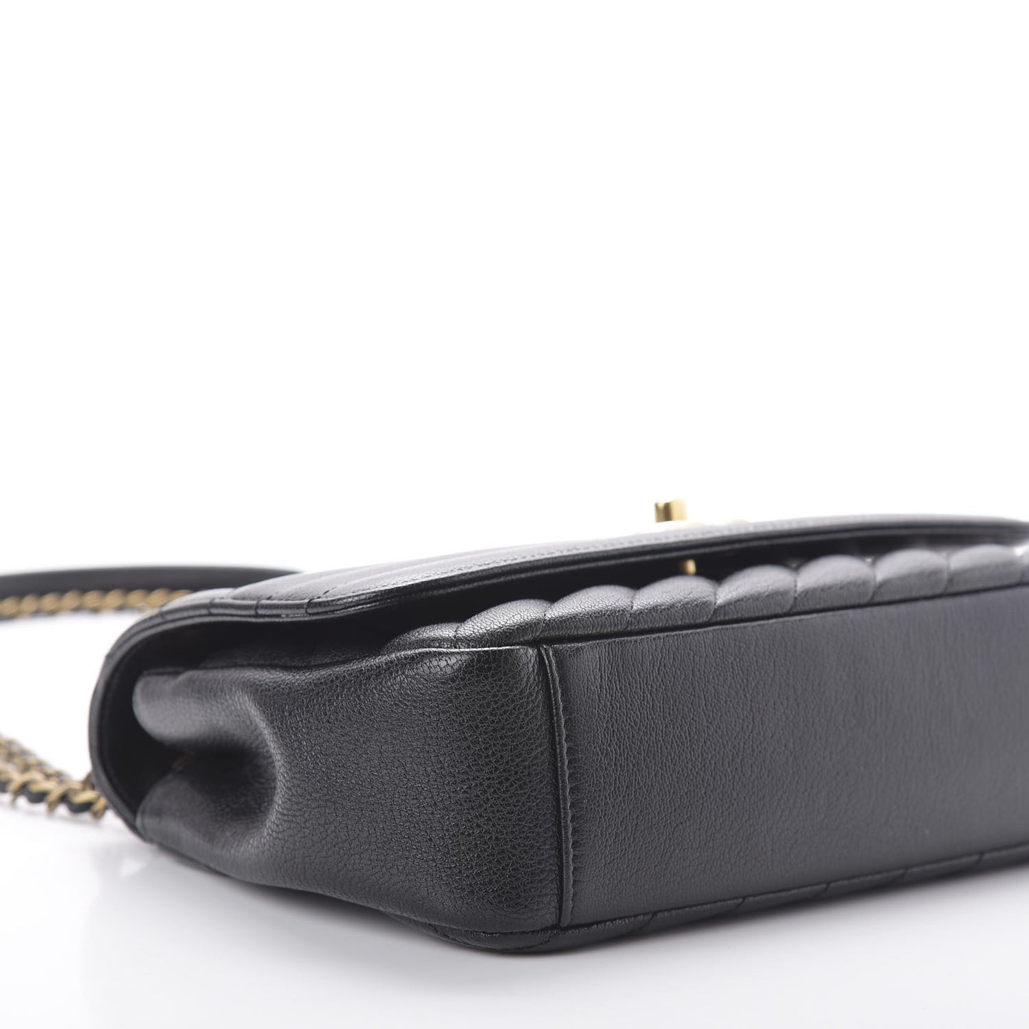 Goatskin Diagonal Quilted Small Flap Black