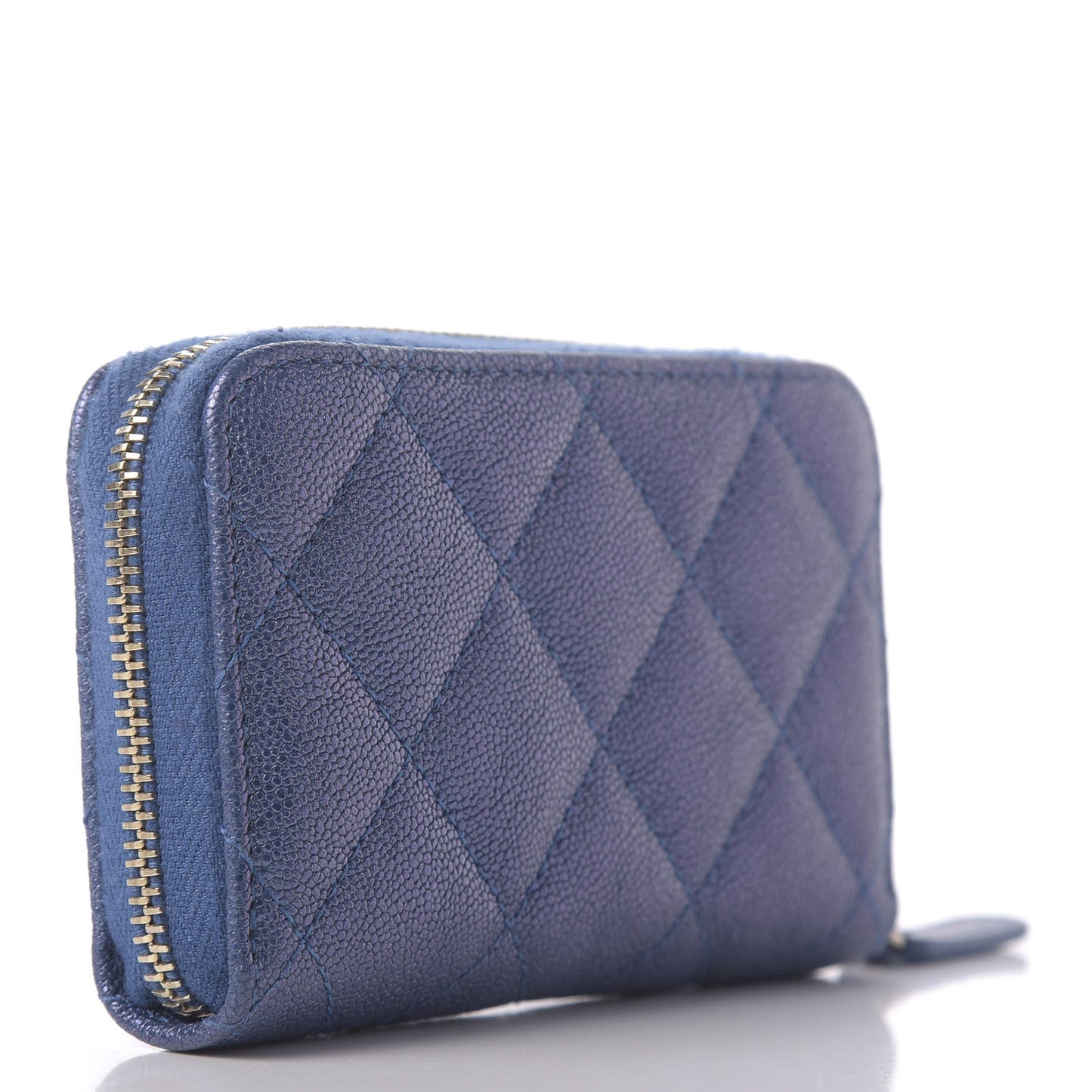 Iridescent Caviar Quilted Zip Coin Purse Dark Blue