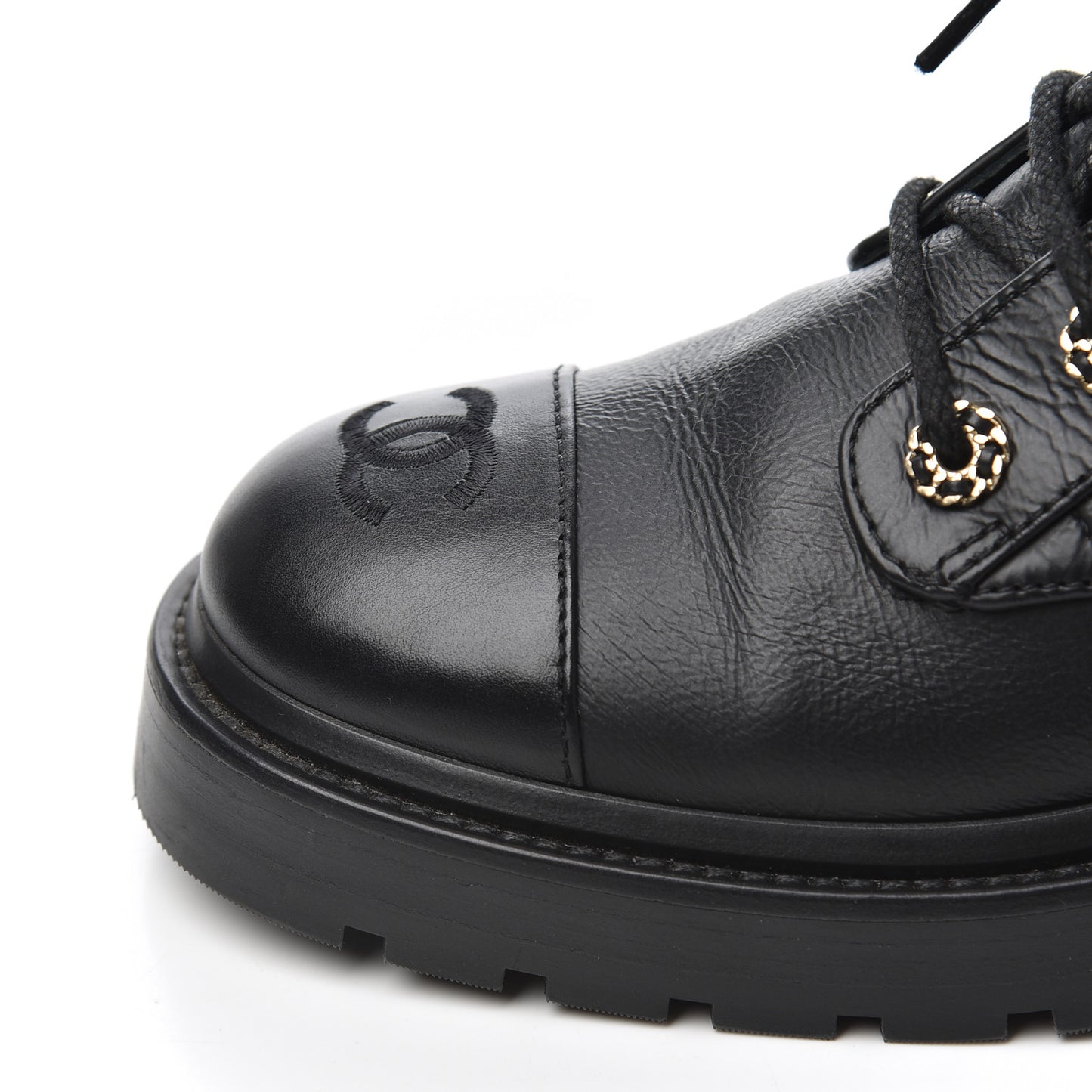 Shiny Goatskin Calfskin Quilted Lace Up Combat Boots 38.5 Black