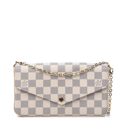 Louis Vuitton Damier Azur Pochette Felicie Chain Wallet Rose Ballerine 1 of 9