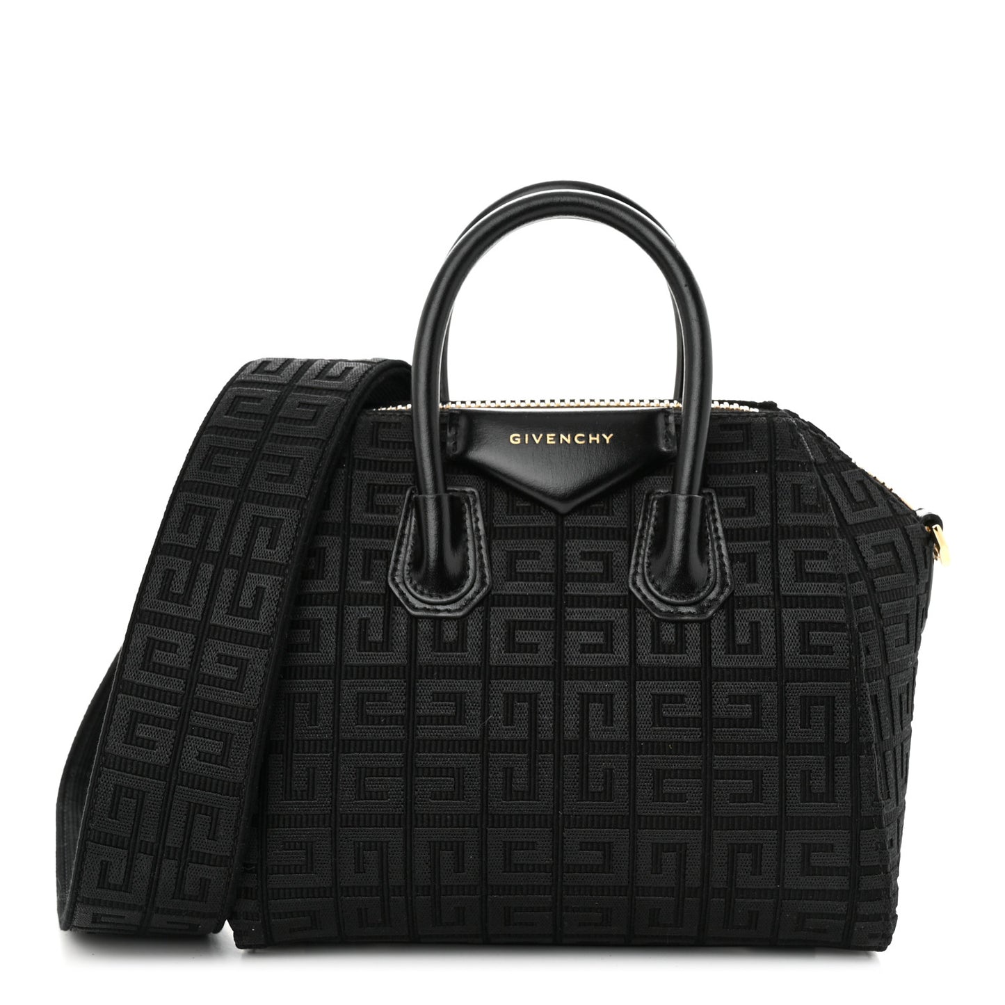 Canvas Jacquard Embroidered Calfskin 4G Mini Antigona Black
