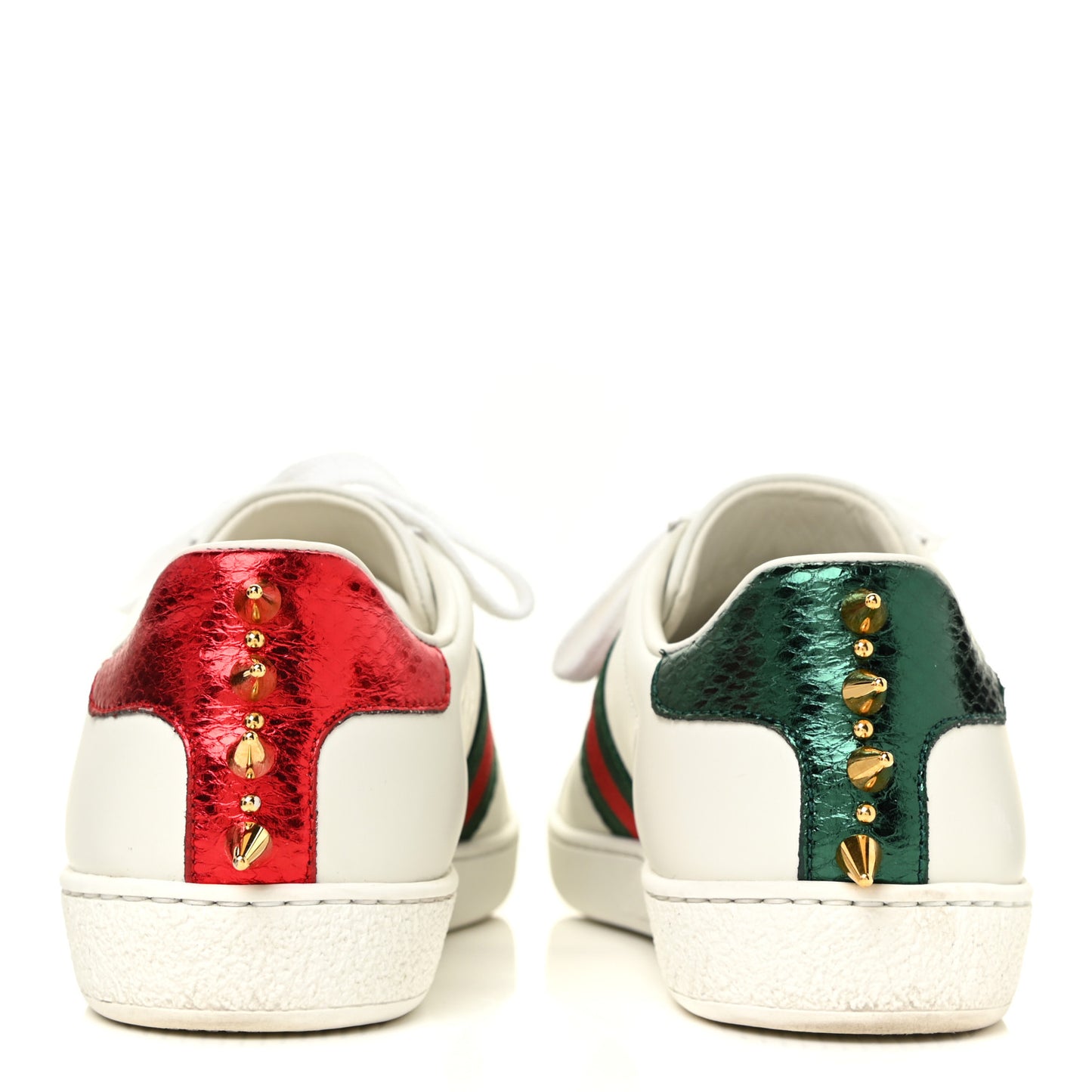 Calfskin Web Pearl Studded Womens Ace Sneakers 35 White