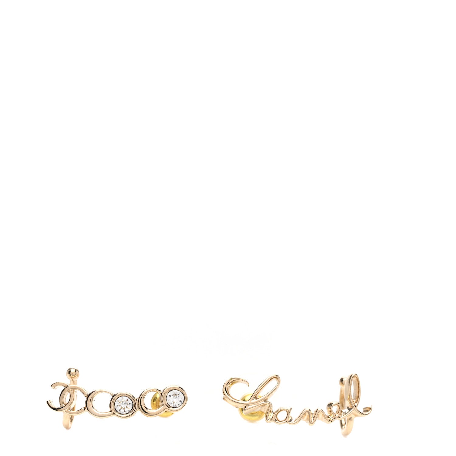 Chanel Metal Crystal Coco Script CC Climber Earrings Gold 1 of 5