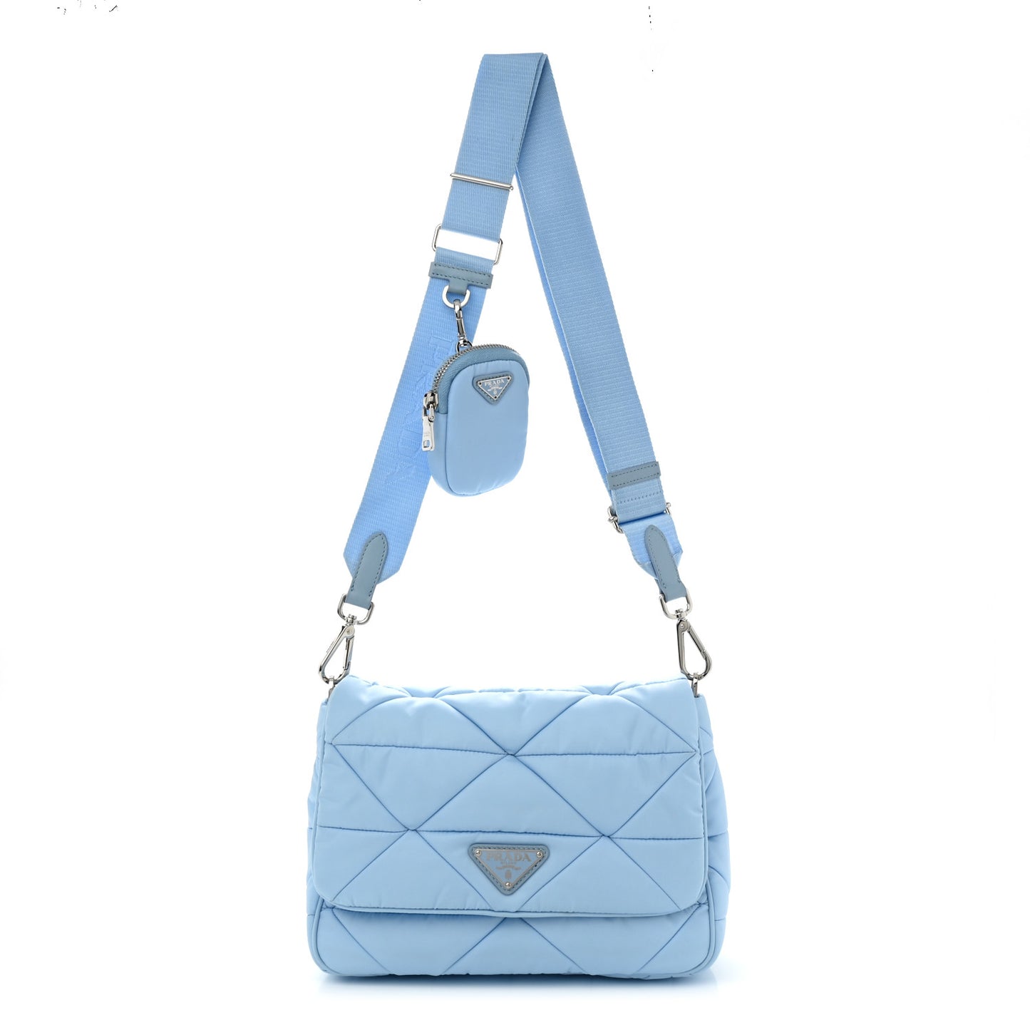 Re-Nylon Quilted Padded Flap Shoulder Bag Celeste