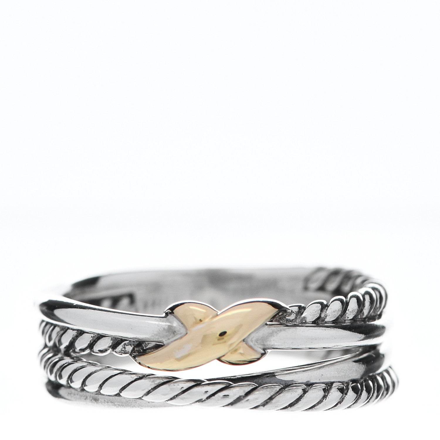 David Yurman Sterling Silver 18K Yellow Gold 6mm X Crossover Ring 53 6.5 1 of 5