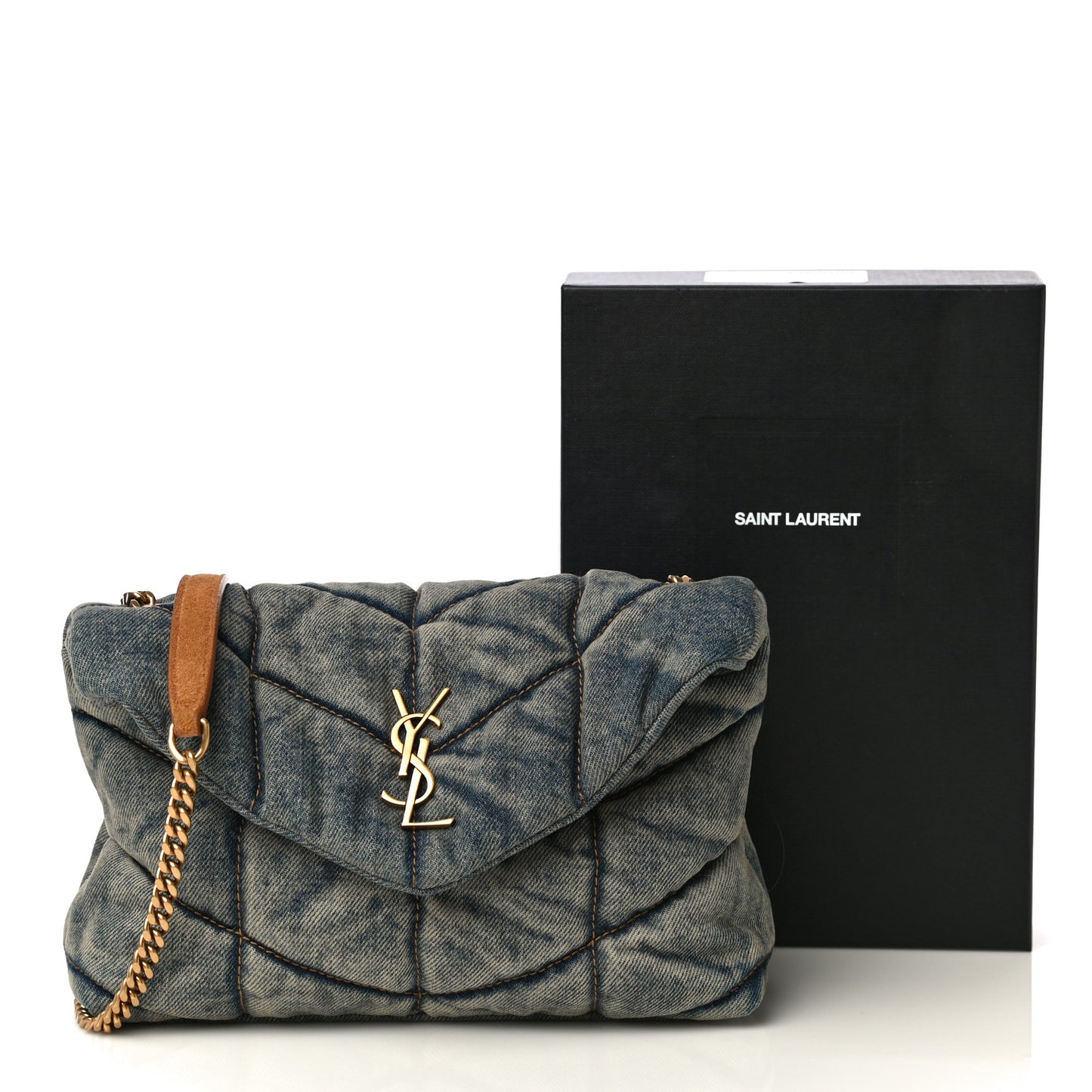 Denim Quilted Toy Loulou Puffer Monogram Chain Satchel Rodeo Blue
