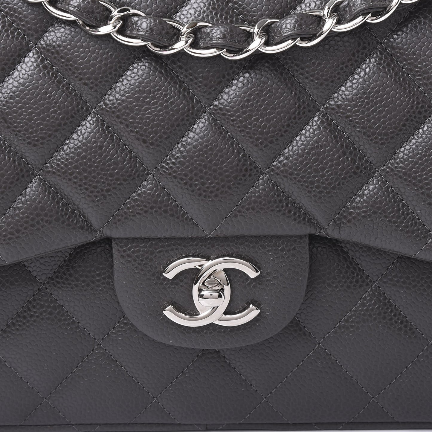 Caviar Quilted Jumbo Double Flap Dark Grey