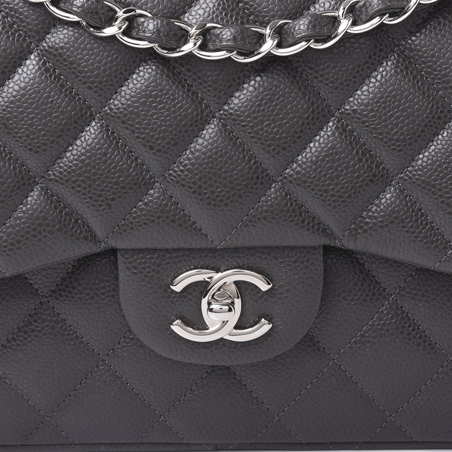 Chanel Caviar Quilted Jumbo Double Flap Dark Grey 9 of 10