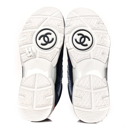 Chanel Suede Calfskin Womens CC Sneakers 37 Grey Red Blue 5 of 9