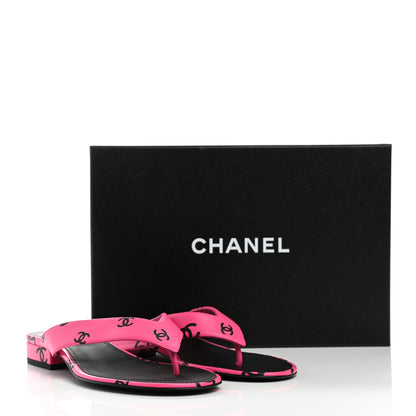 Chanel Printed Lambskin Coco Beach Thong Sandals 39 Dark Pink Black 9 of 9