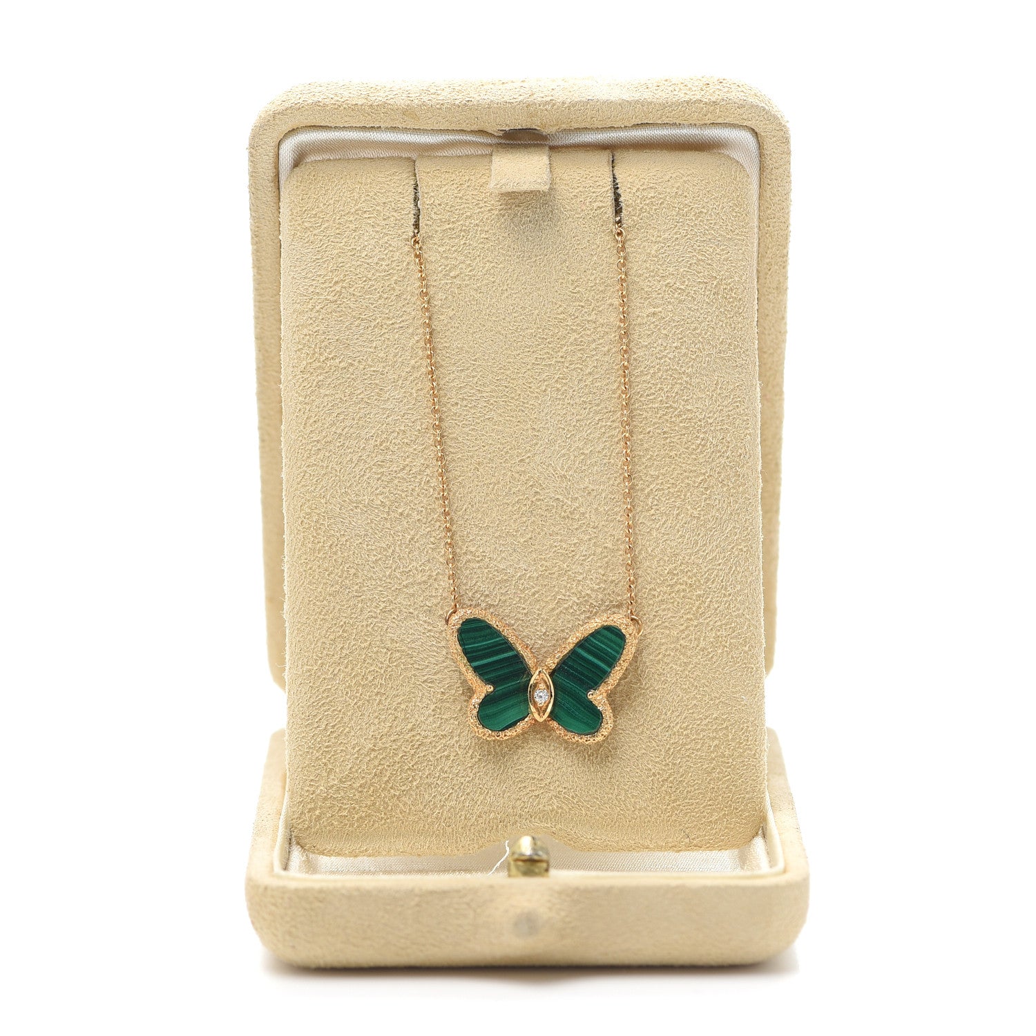 Van Cleef & Arpels 18K Yellow Gold Diamond Malachite Vintage Alhambra Butterfly Pendant Necklace 5 of 5