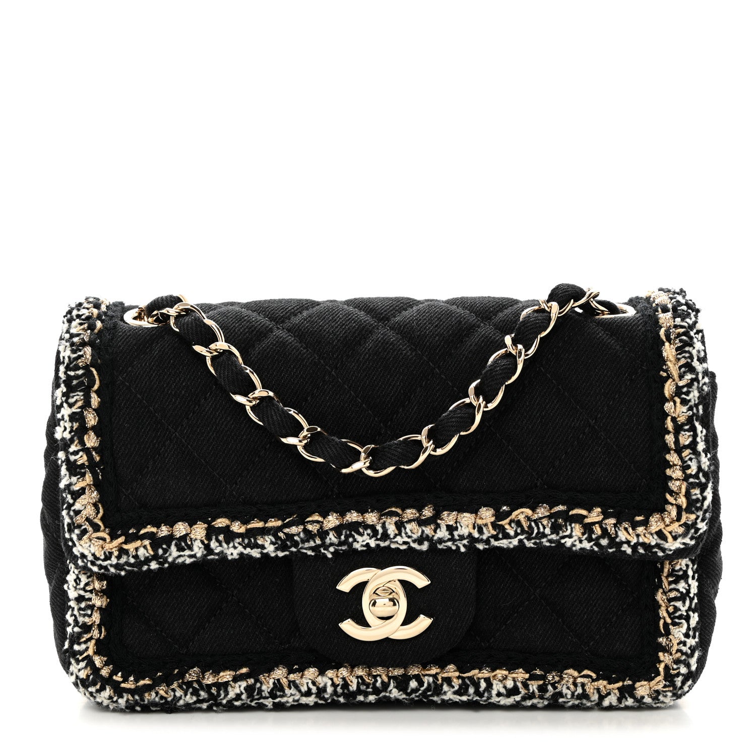 Chanel Denim Braided Mini Rectangular Flap Bag Black Gold 1 of 11