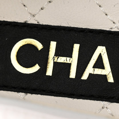 Chanel Shiny Lambskin Lambskin Metal Cap Toe Ankle Chain Ballerina Flats 38 White Black 13 of 17