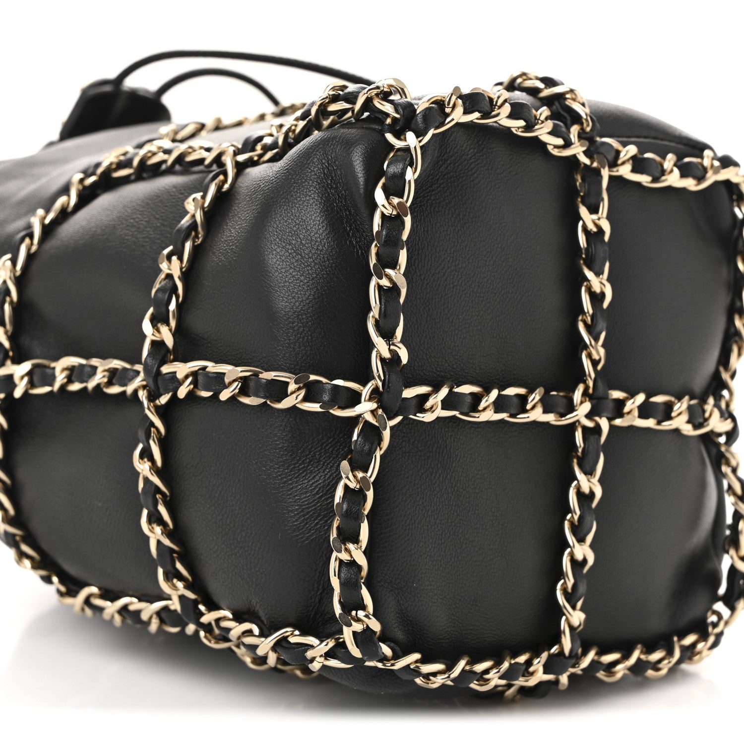 Chanel Lambskin Bucket Chain Drawstring Bag Black 9 of 10