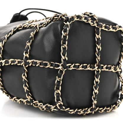 Chanel Lambskin Bucket Chain Drawstring Bag Black 9 of 10