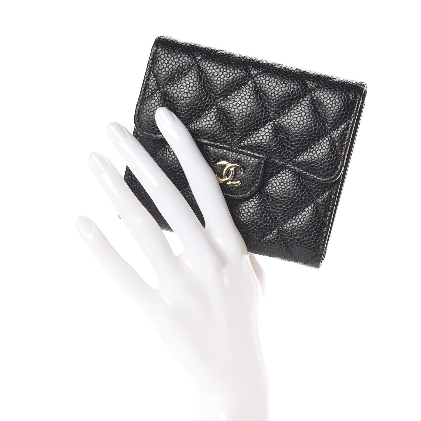 Caviar Quilted Compact Flap Wallet Black