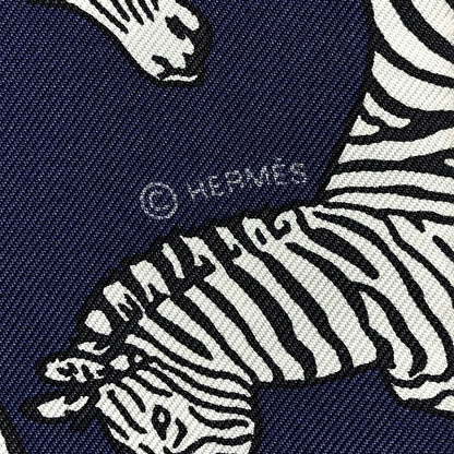 Hermes Silk Les Zebres Twilly Gris Marine Black White 4 of 5