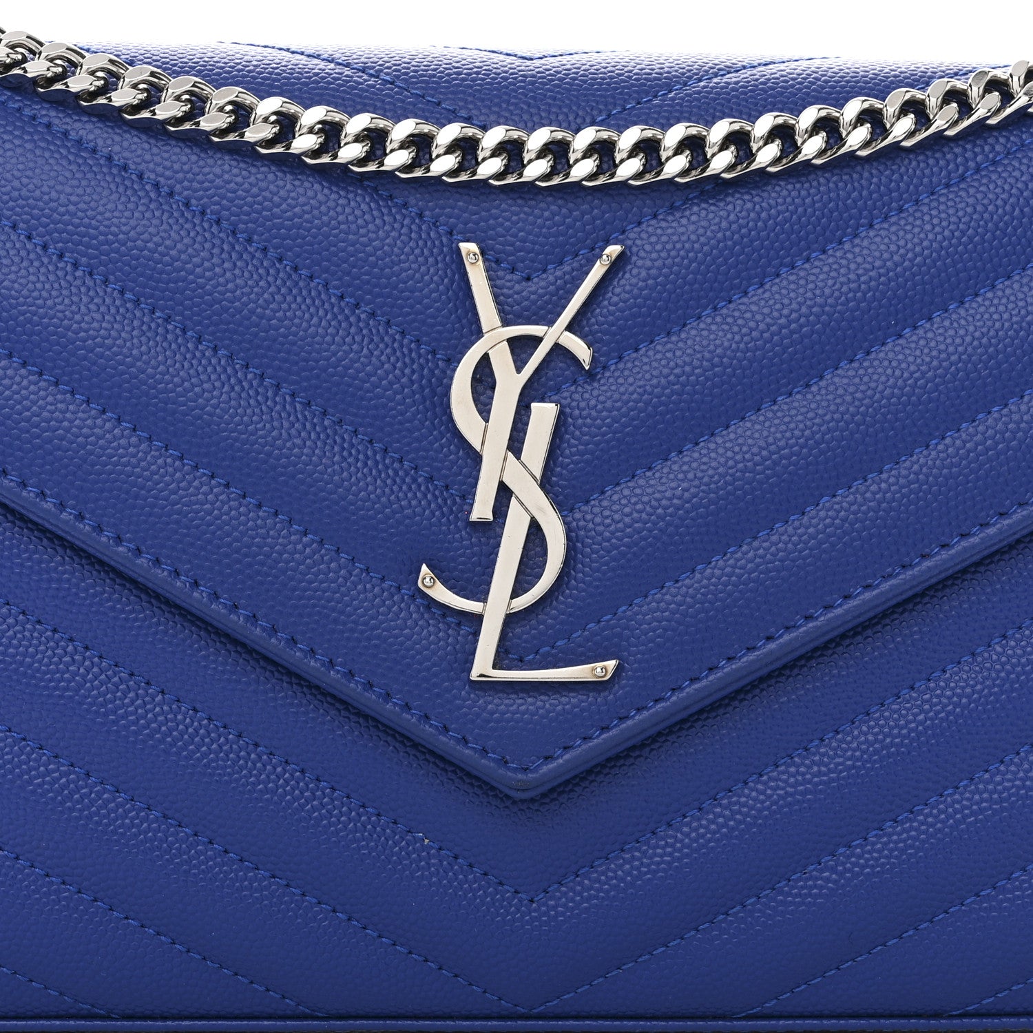Saint Laurent Grain De Poudre Matelasse Chevron Monogram Chain Wallet Blue Majorelle 10 of 11