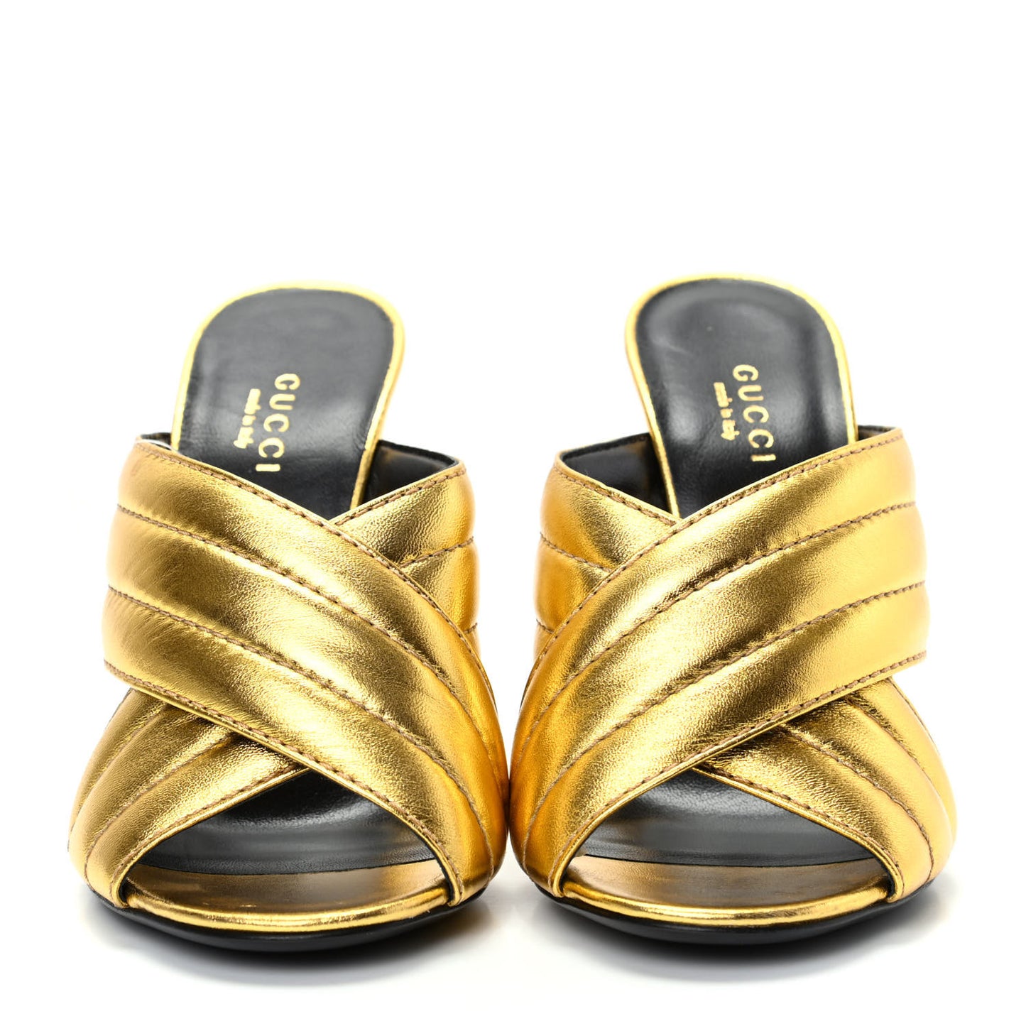 Metallic Nappa Webby Crossover High Heel Slide Sandals 35 Oro Vecchio