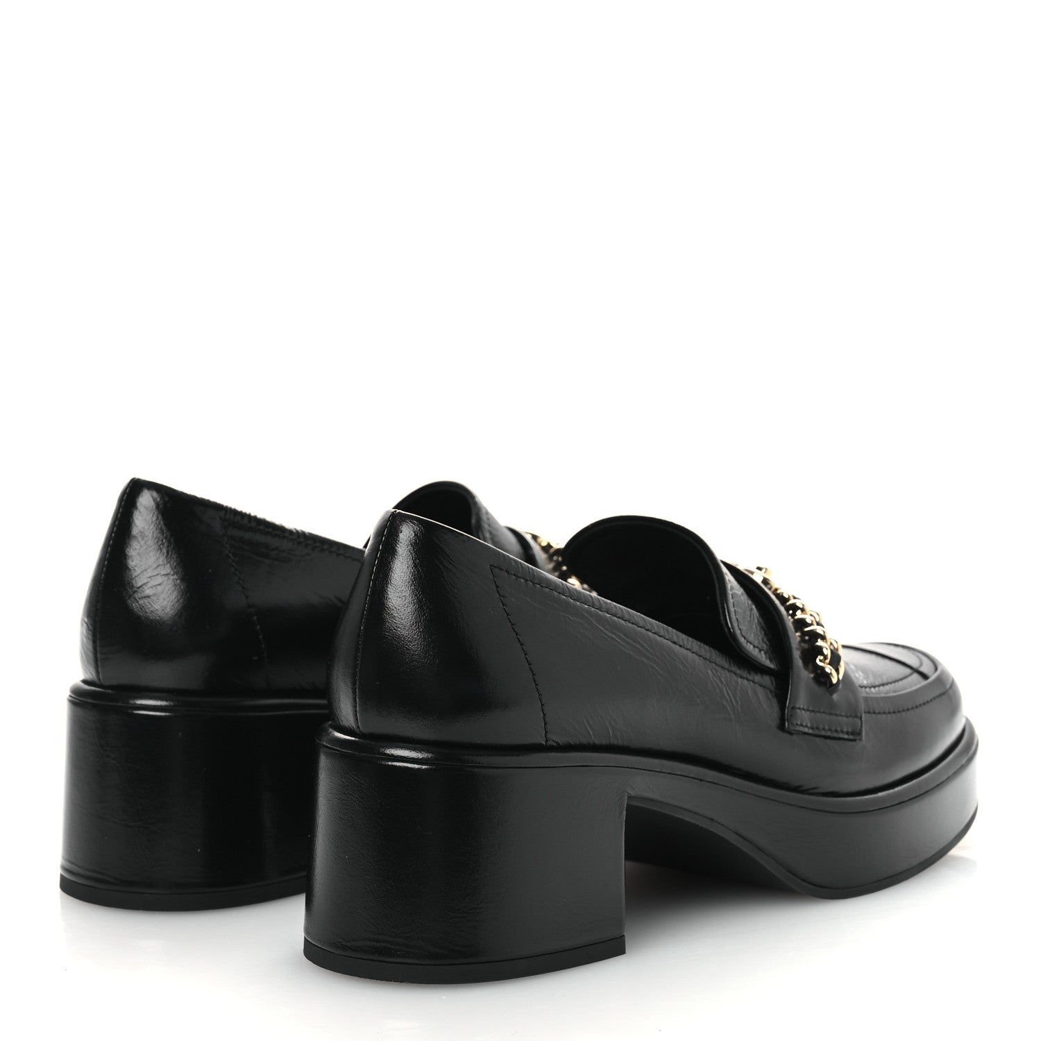 Chanel Shiny Calfskin Logo Loafers 38 Black 5 of 11