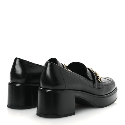 Chanel Shiny Calfskin Logo Loafers 38 Black 5 of 11
