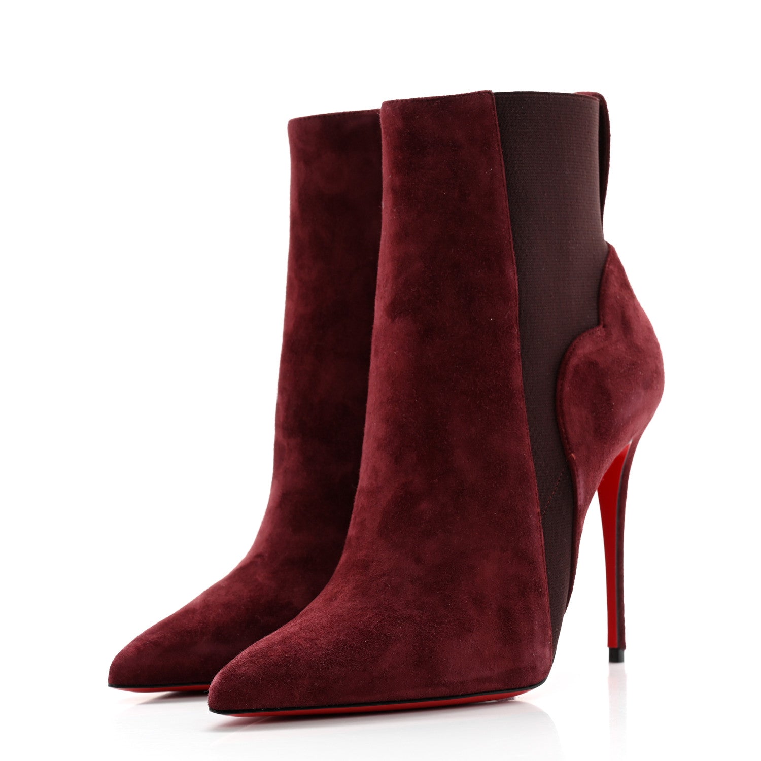 Christian Louboutin Veau Velours Chelsea Chick 100 Stiletto Boots 39 Bordeaux 3 of 10