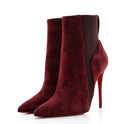 Christian Louboutin Veau Velours Chelsea Chick 100 Stiletto Boots 39 Bordeaux 3 of 10