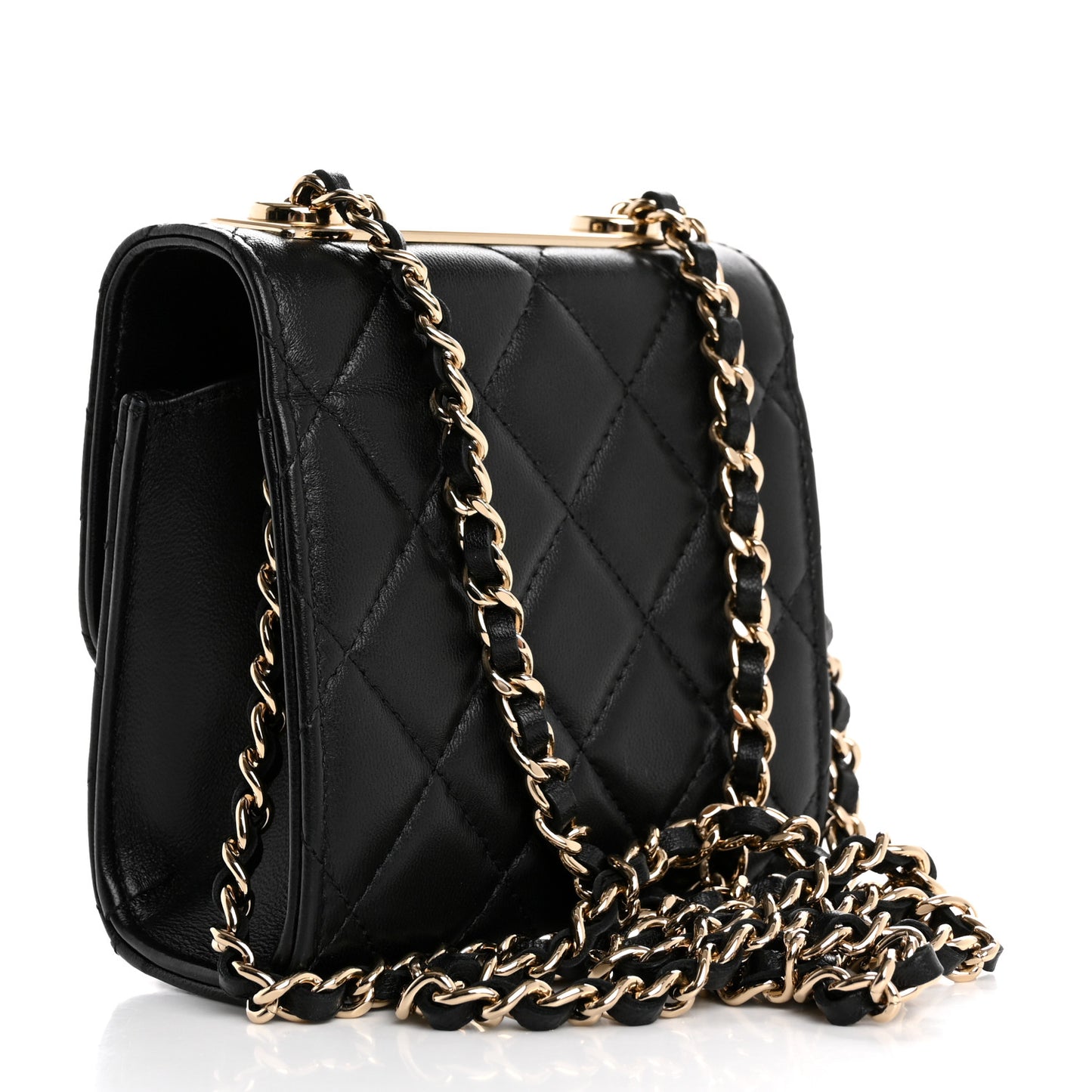 Lambskin Quilted Mini Trendy CC Chain Wallet Black