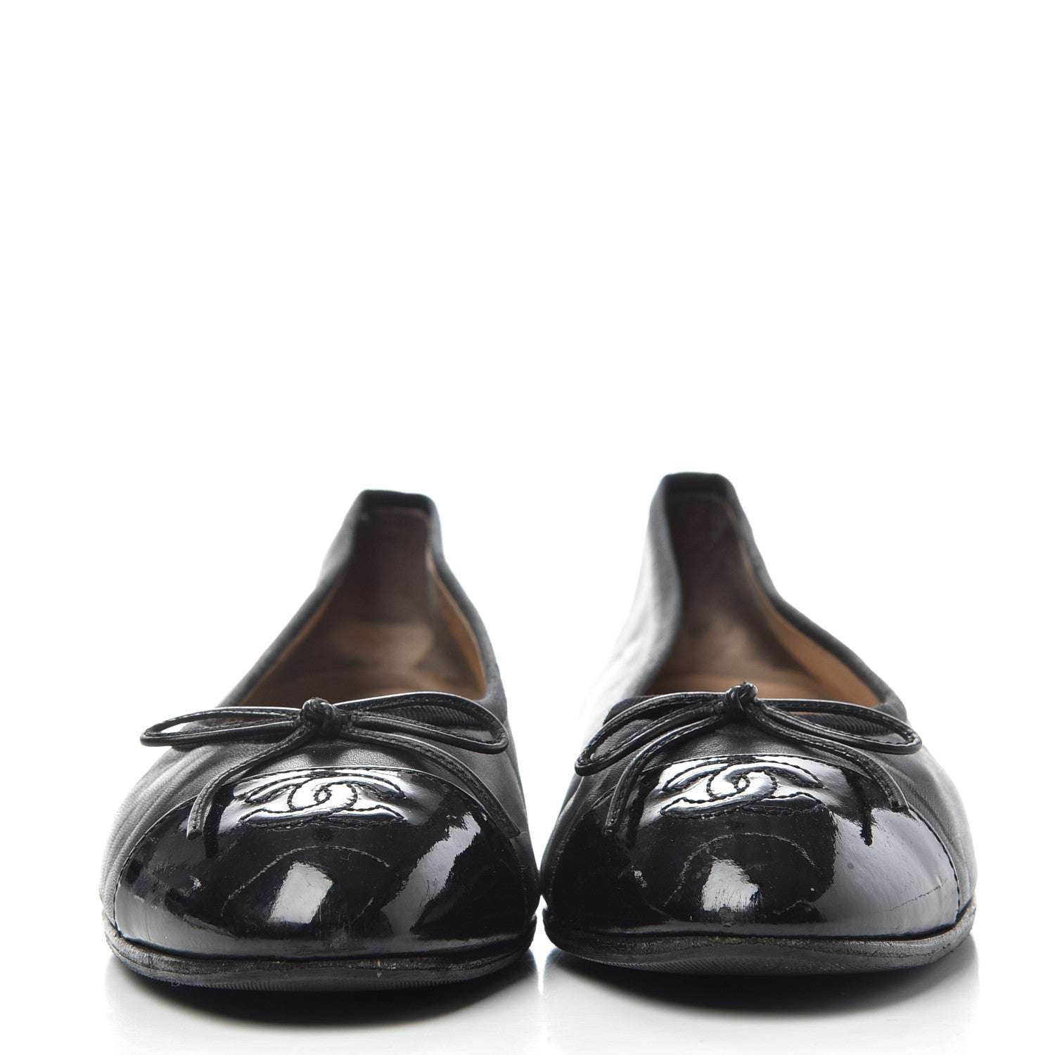 Chanel Lambskin Patent Cap Toe Ballerina Flats 37.5 Black 2 of 10