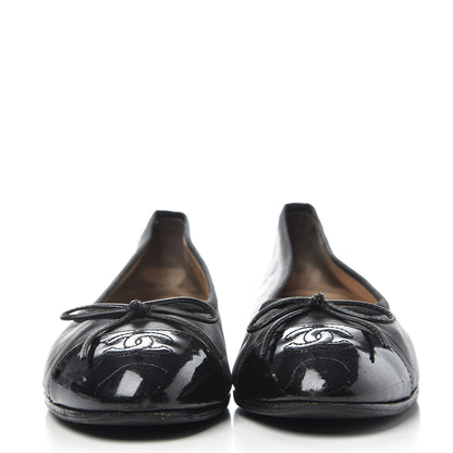 Chanel Lambskin Patent Cap Toe Ballerina Flats 37.5 Black 2 of 10