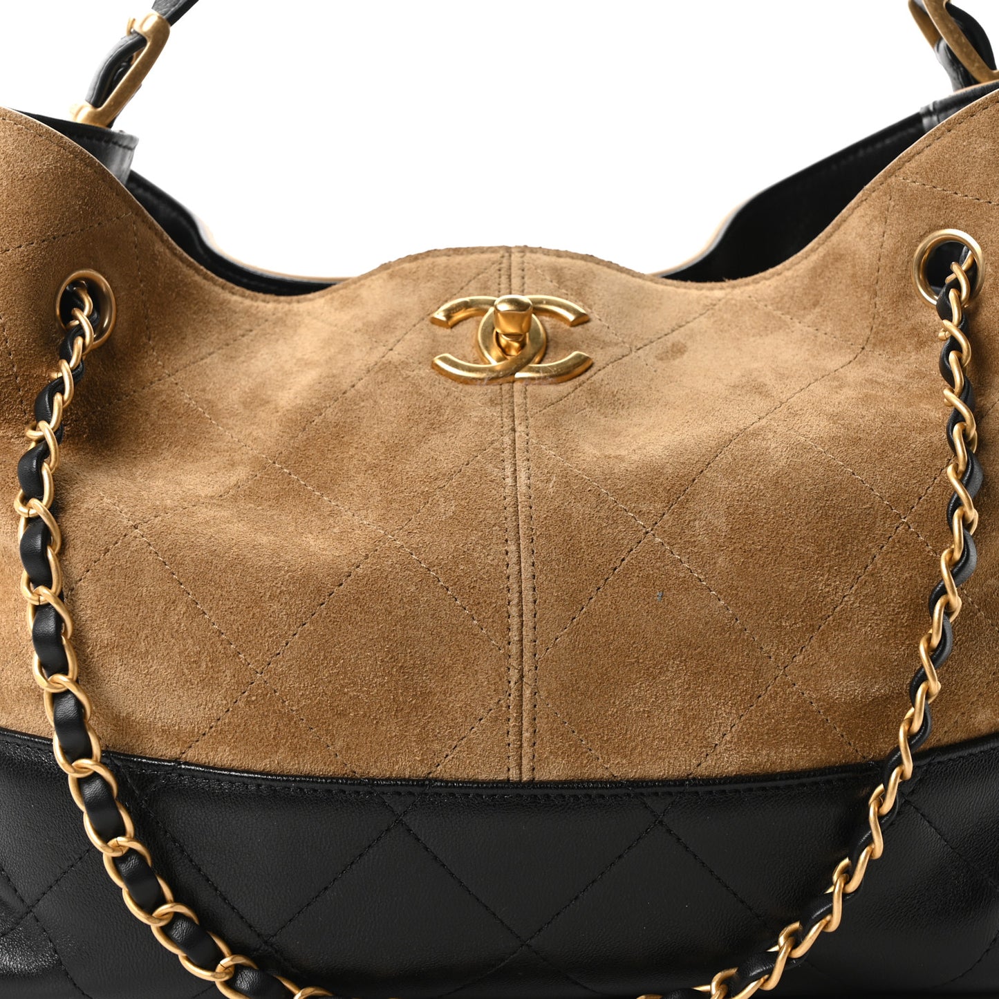 Suede Calfskin Shiny Lambskin Quilted Small Coco Base Shopping Bag Beige Black