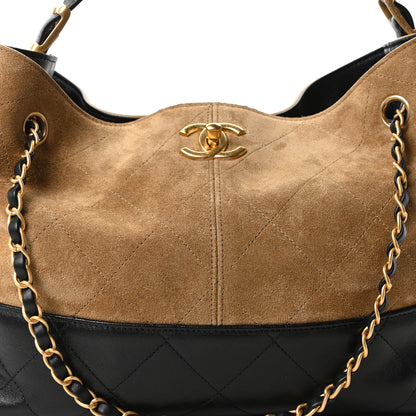 Chanel Suede Calfskin Shiny Lambskin Quilted Small Coco Base Shopping Bag Beige Black 8 of 10